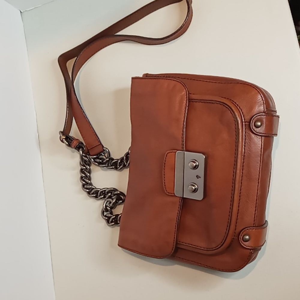 Banana Republic Leather Crossbody/Shoulder Bag w/Leather & Chain Strap in Cognac